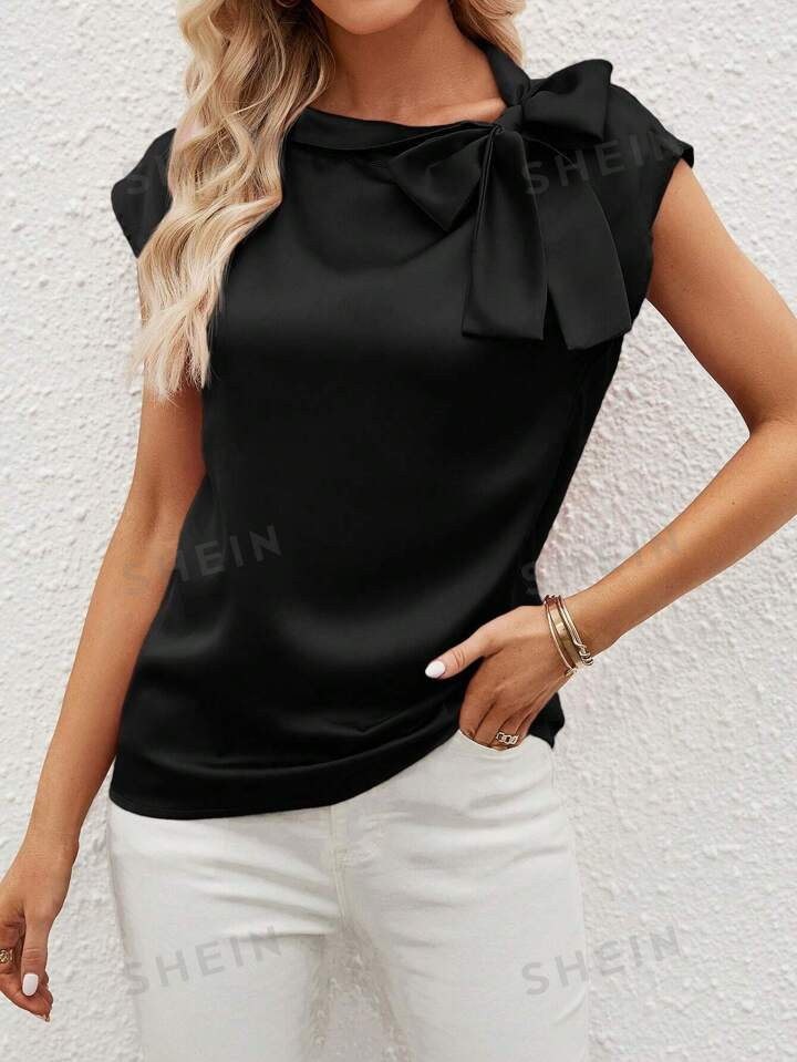 SHEIN Clasi Tie Neck Batwing Sleeve Satin Blouse | SHEIN