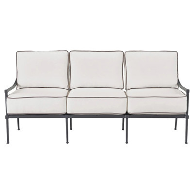 Lindale French Country Grey Aluminum White Cushion Back Outdoor Sofa - 74"W | Kathy Kuo Home
