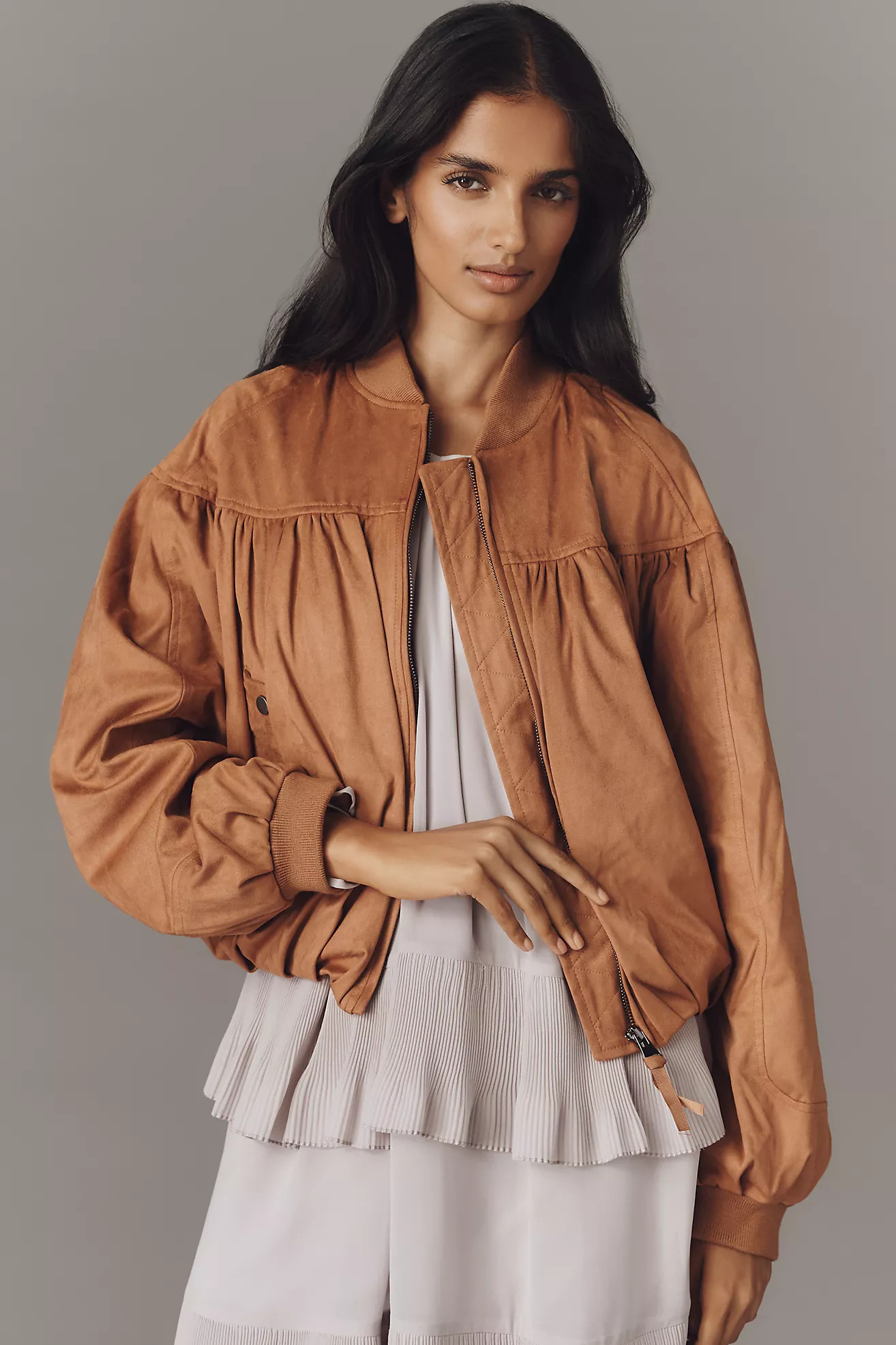 By Anthropologie Faux-Suede Bubble Bomber Jacket | Anthropologie (US)