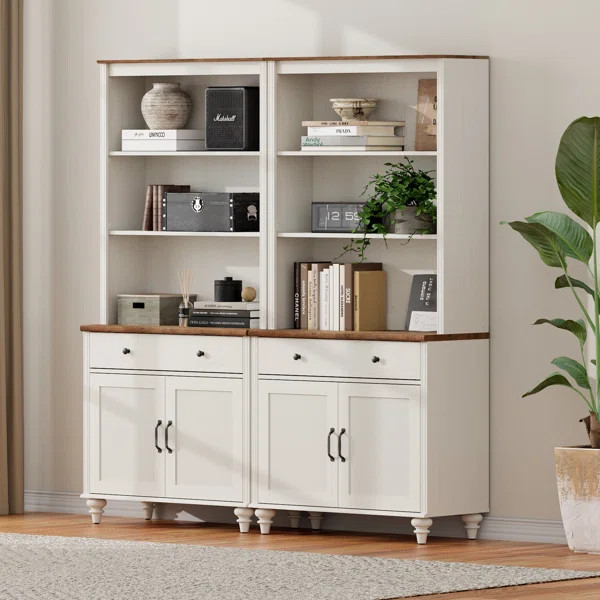 Scarlett Set Of 2 Bookcase With Doors & Drawers, 5 Tier Bookshelf, Tall Book Case Shelf With Glas... | Wayfair North America