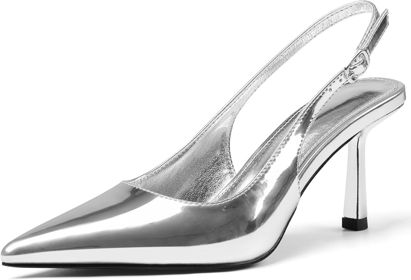 Slingback Heels for Women Closed Pointed Toe Kitten Stiletto Heels with Buckle Comfortable Womens... | Amazon (US)