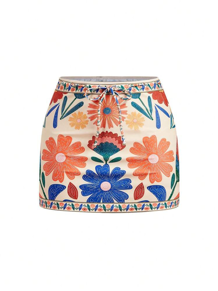 Floral swim skirt and one piece set | SHEIN