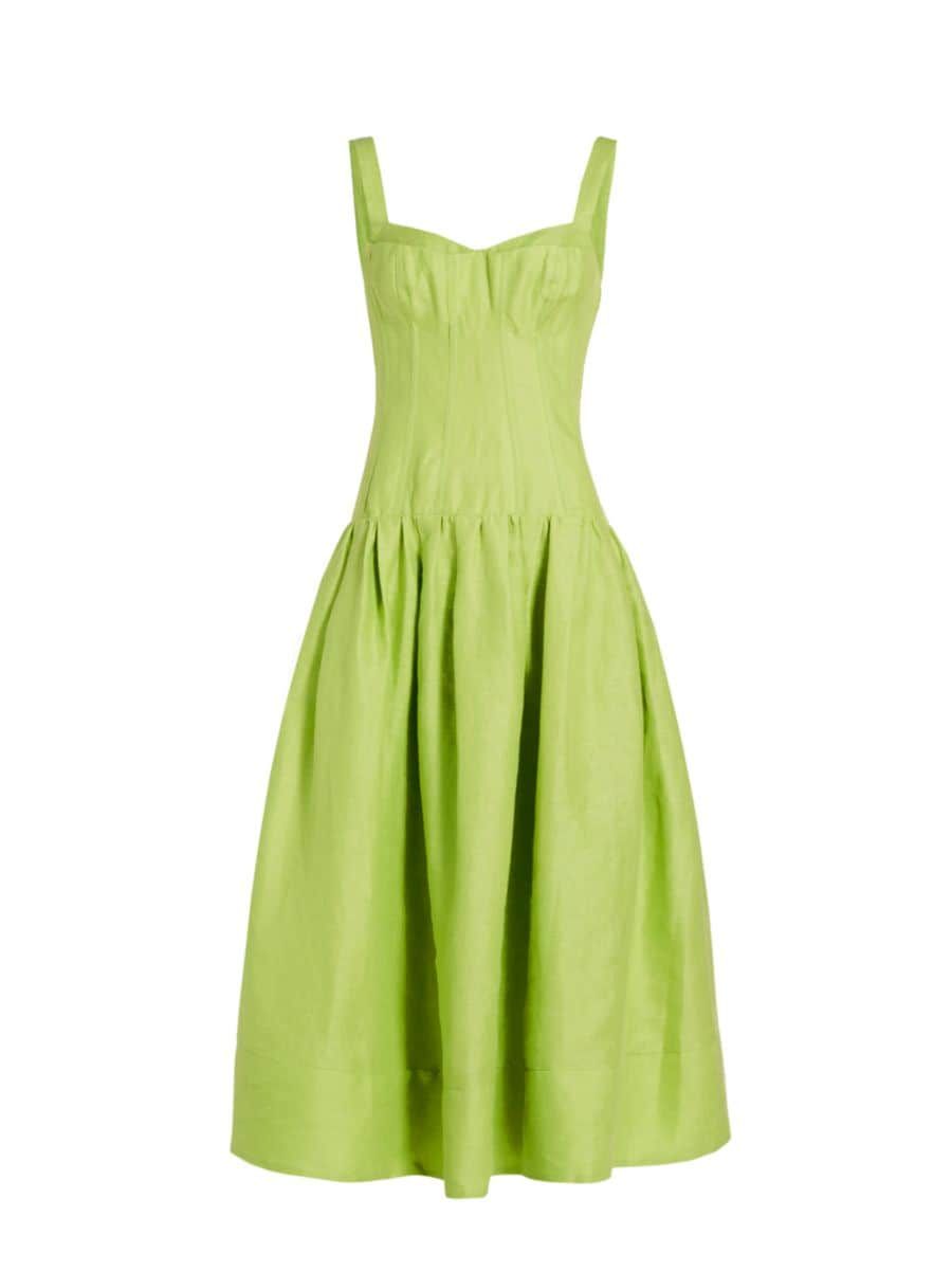 Shop Nicholas the Label Makenna Linen Corset Midi-Dress | Saks Fifth Avenue | Saks Fifth Avenue
