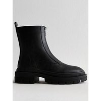 New Look Black Chunky Zipped Ankle Boots, Black, Size 4, Women | Very (UK)