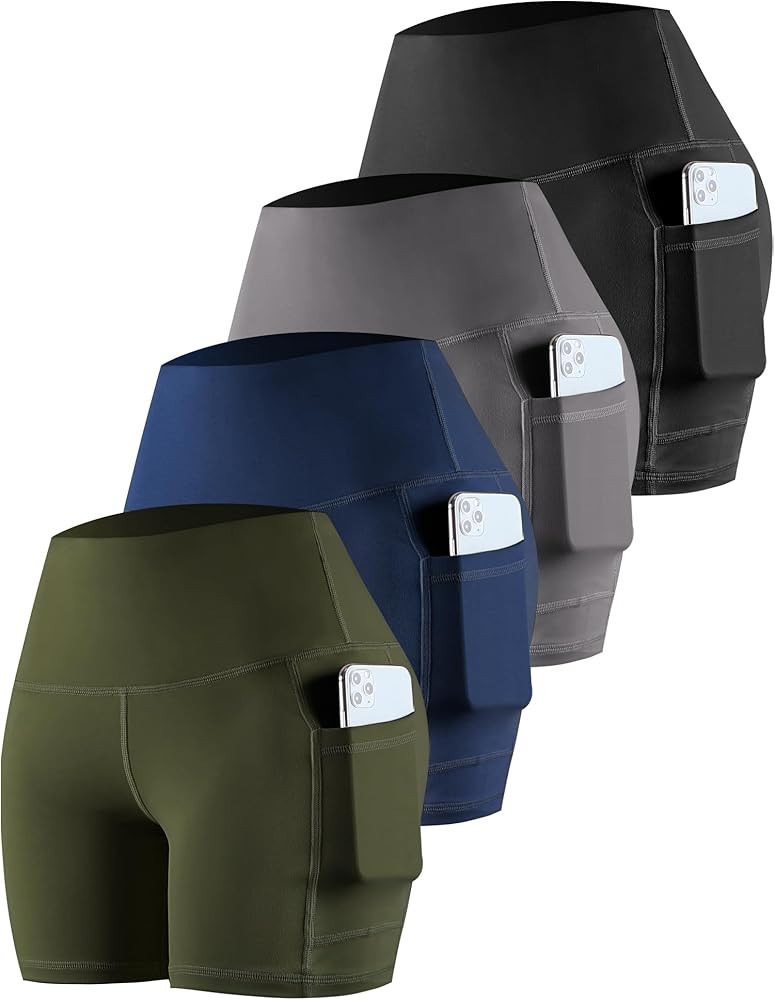 CHRLEISURE 4 Packs Spandex Yoga Biker Shorts with Pockets for Women, 3'' / 5'' / 10'' Workout Boo... | Amazon (US)