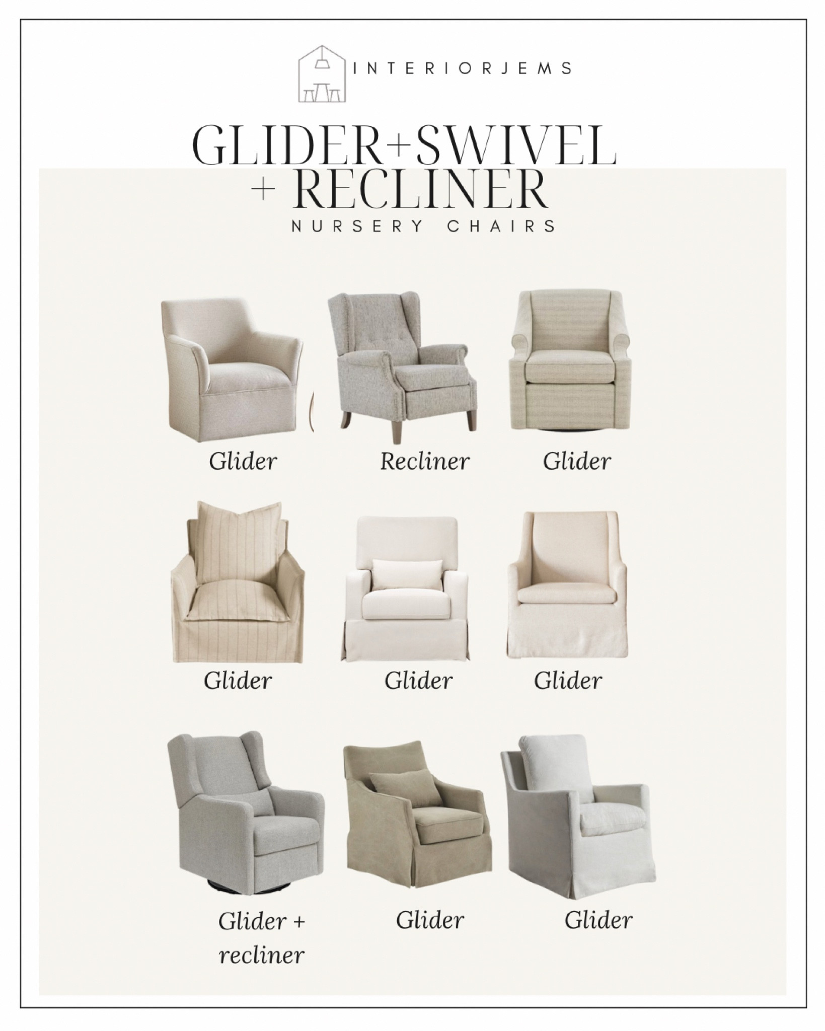 Gliders, swivel and recliner chairs, nursery chairs, bedroom chairs, affordable glider chairs, target, wayfair, mcgee and co 

#LTKsalealert #LTKhome #LTKstyletip