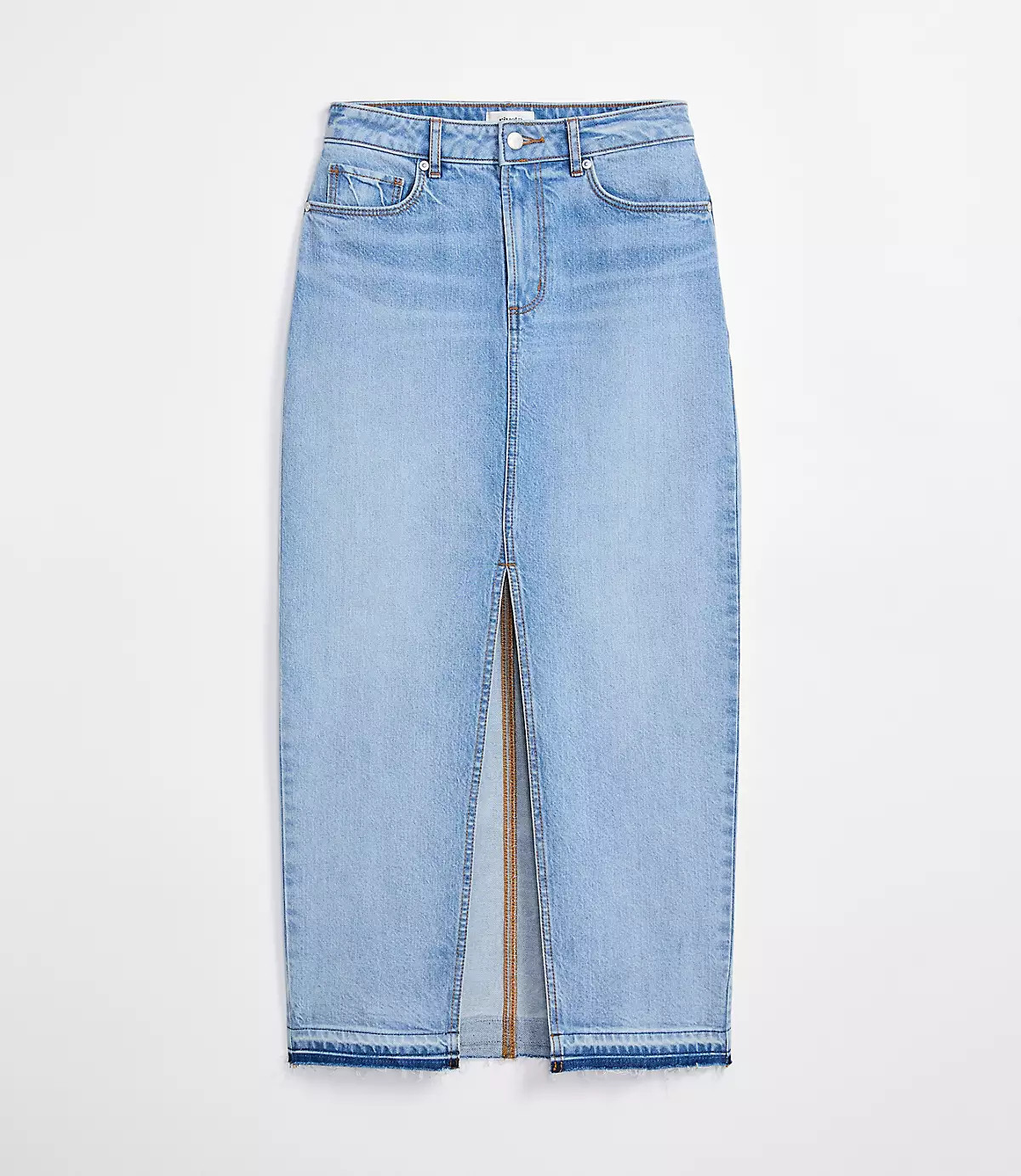 Rivete Front Slit Denim Maxi Skirt in Vintage Light Wash | LOFT