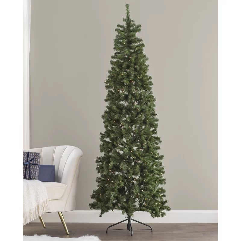 North Valley Pencil Green Spruce Artificial Christmas Tree with Clear/White Lights | Wayfair North America