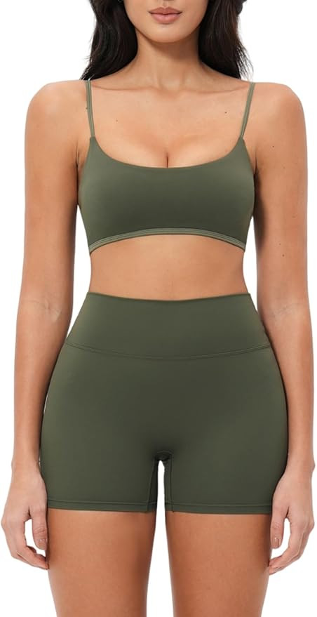 Women Two Piece Workout Sets Color Block Spaghetti Strap Sport Sports Bra Matching High Waist Sho... | Amazon (US)