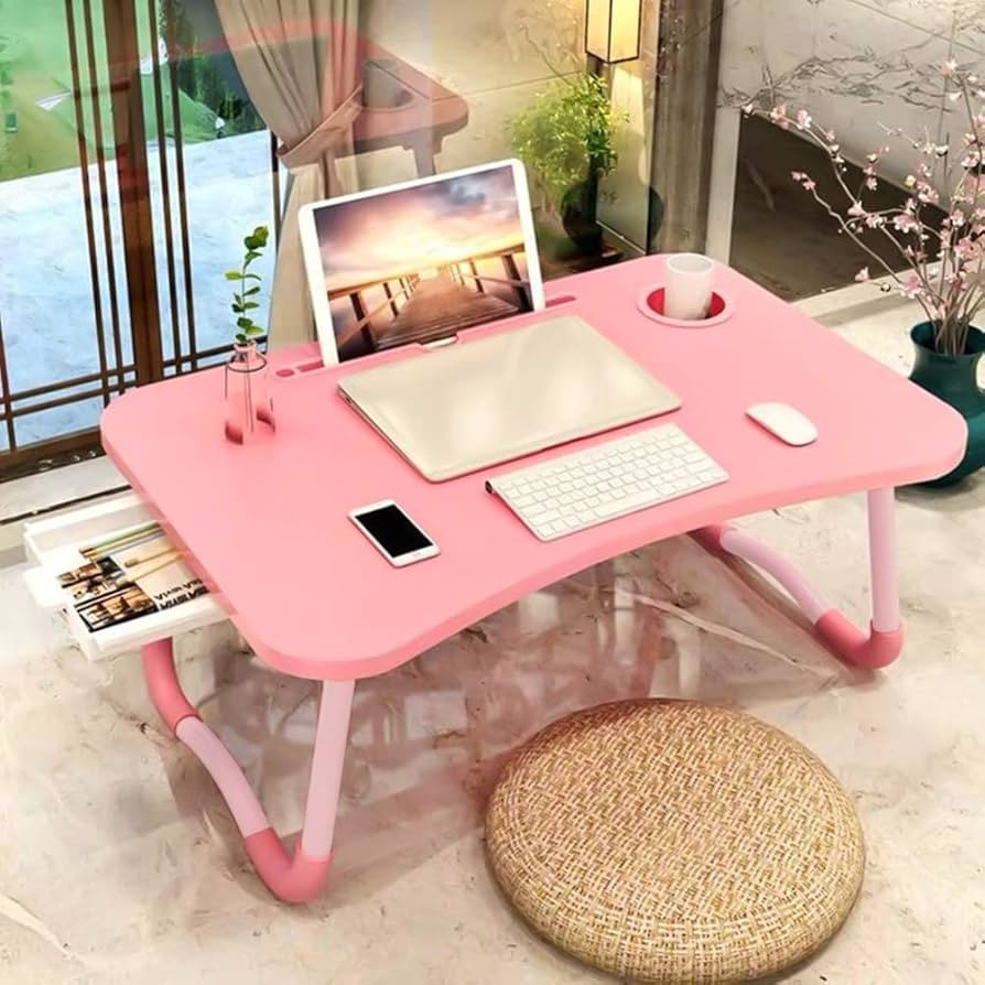 Laptop Bed Table, Foldable Laptop Desk Bed Tray with Storage Drawer, Lap Desk TV Tray for Breakfa... | Amazon (US)