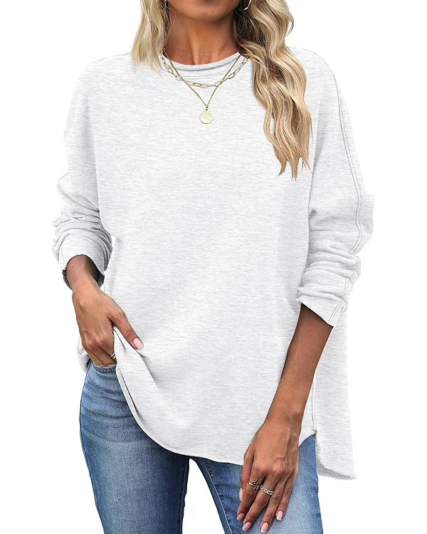 ANRABESS 2025 Fall Fashion Sweatshirt for Women Raw Edges Long Sleeve Shirts Crewneck Loose Fit C... | Amazon (US)