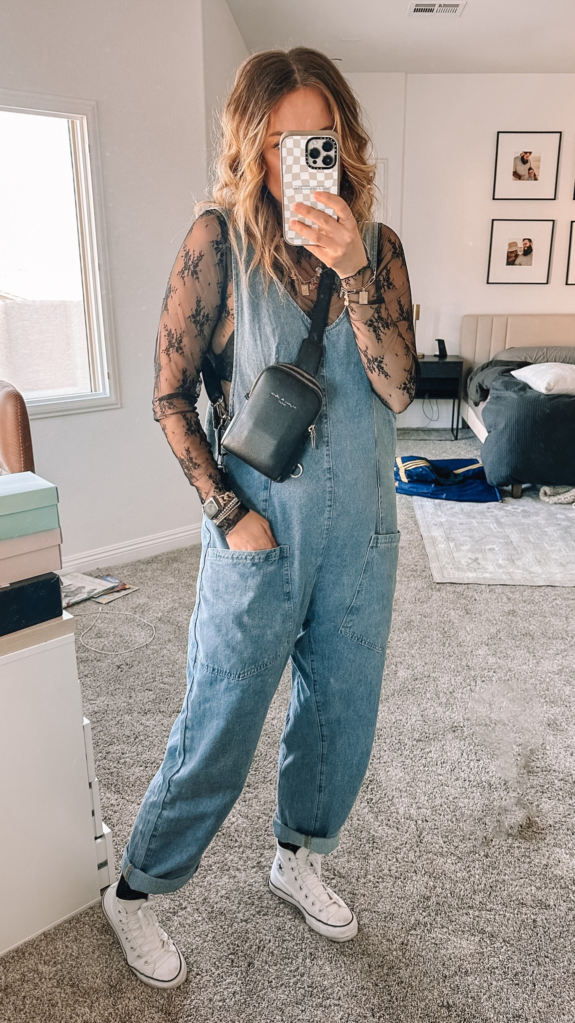 Sizing 👇🏻👇🏻👇🏻
Sheer free people dupe top: S
Overalls: M
Shoes: 6.5 (size down a half size)
Charm necklace and bracelet made by me with my sister’s 🫶🏻

Spring outfits, sheer top outfit, overall outfit 

#LTKfindsunder50