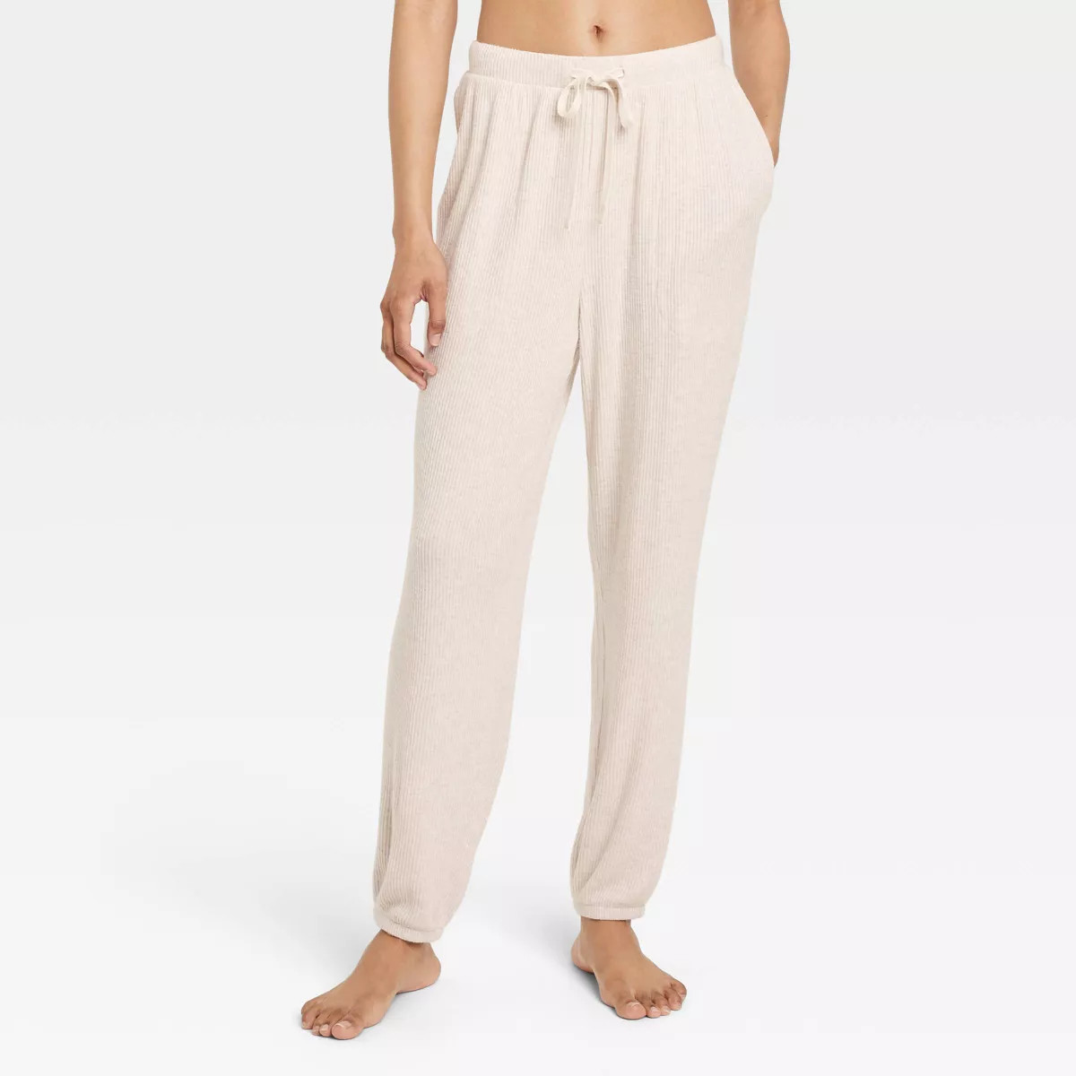 Women's Cozy Ribbed Jogger Pants - Auden™ Oatmeal XS | Target