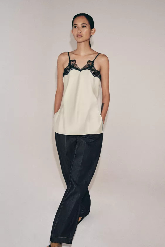 ZW COLLECTION CONTRAST LACE TOP | Zara US