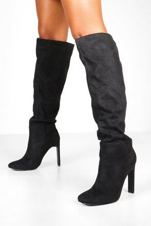 Flat Heel Square Toe Knee Boots | Boohoo.com (US & CA)