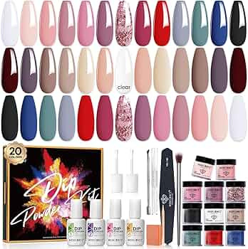 Modelones 32 Pcs Dip Powder Nail Kit Starter, 20 Colors Nude Glitter Acrylic Dipping Powder Syste... | Amazon (US)
