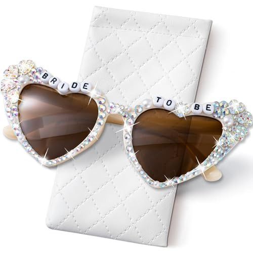 PANTIDE Bride To Be Sunglasses - Rhinestone Pearl Heart Shaped Sunglasses, Bachelorette Bridal Shower Wedding Engagement Party Favors Glasses Accessories, Jewelry Gift for Bridesmaid Women (Brown) | Amazon (US)
