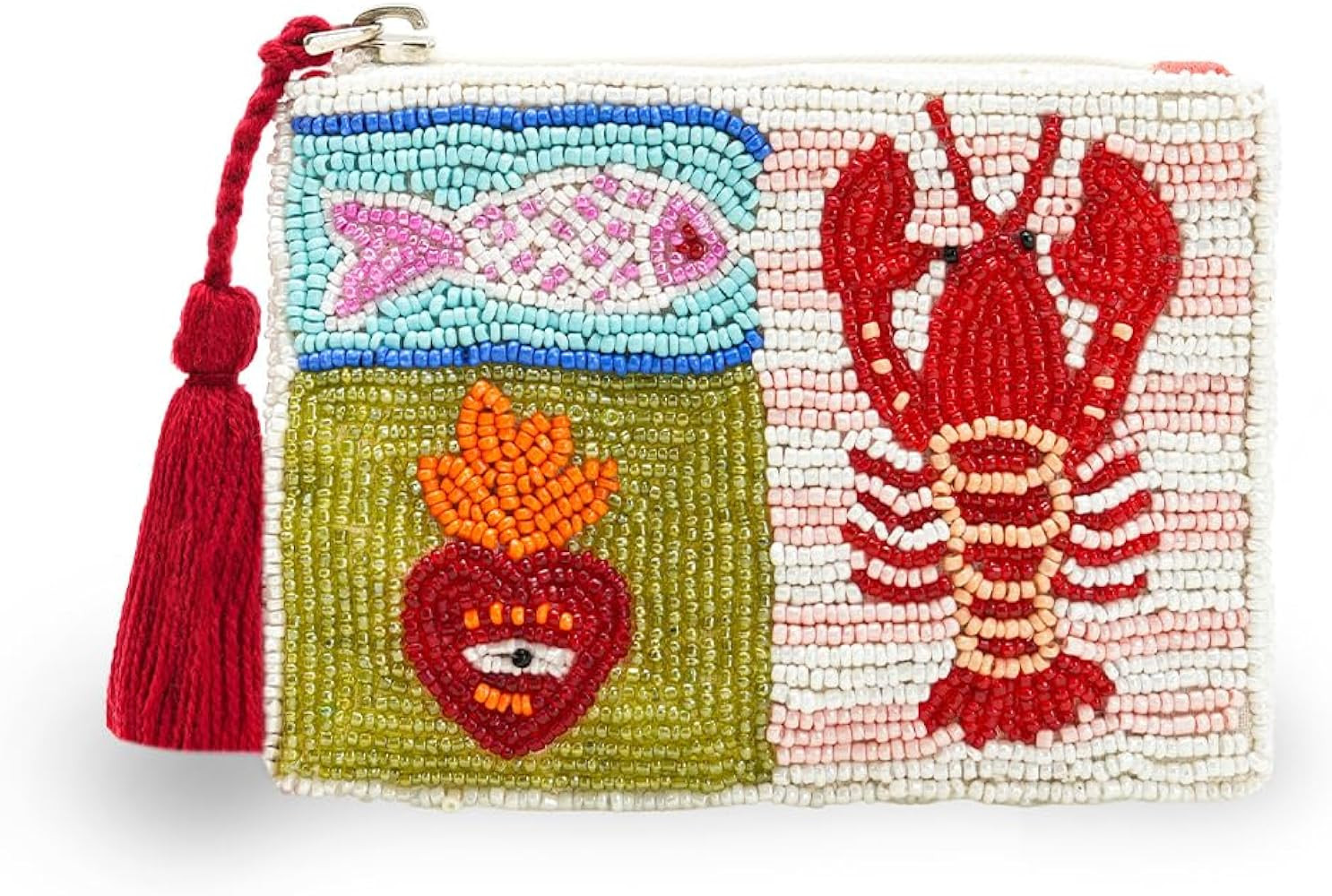 America & Beyond Hand-Beaded Coin Pouch \u2013 Mini Zip Pouch with Tassel, 5" x 3.5" (Coastal Lob... | Amazon (US)