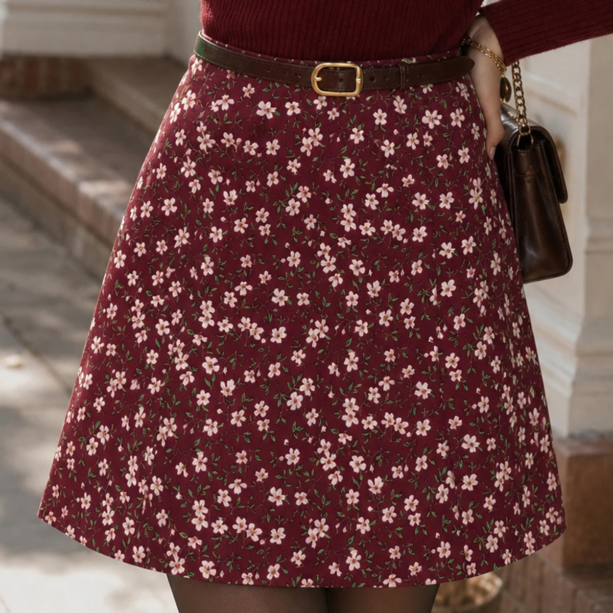 Red Elastic Waist Floral Mini Skirt & Reviews - Red - Bottoms | RIHOAS | rihoas.com