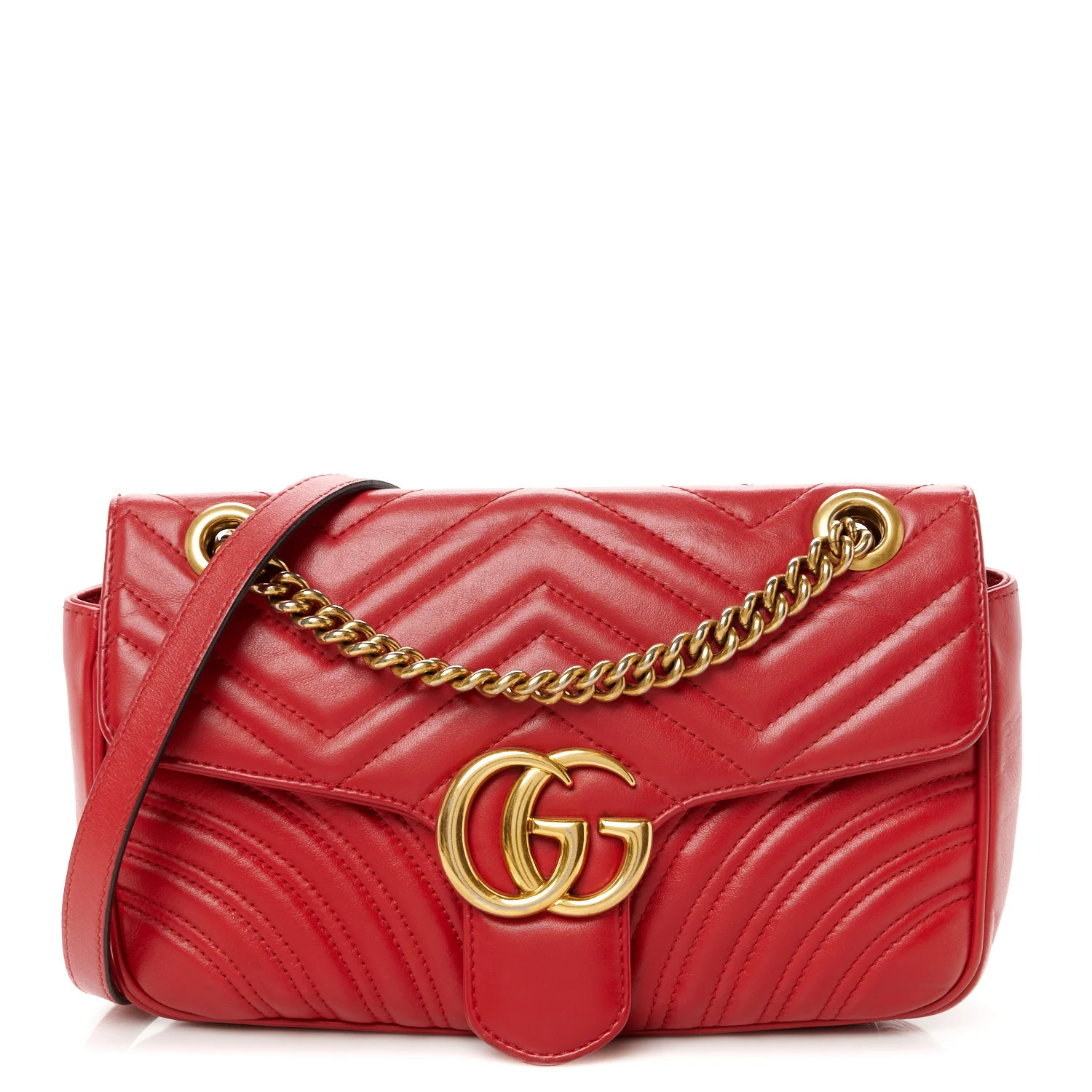 Calfskin Matelasse Small GG Marmont Shoulder Bag Hibiscus Red | FASHIONPHILE (US)