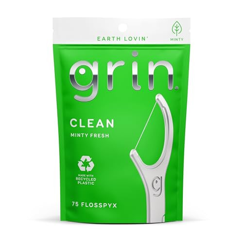 GRIN Clean Flosspyx, Floss Picks, 75 Count, Dental Flossers, Minty Flavor, Recycled Plastic, Super Strong Fine Floss, Tight Teeth, Premium Longer Floss Head, Includes Safe Fold-Back Tooth Pick | Amazon (US)