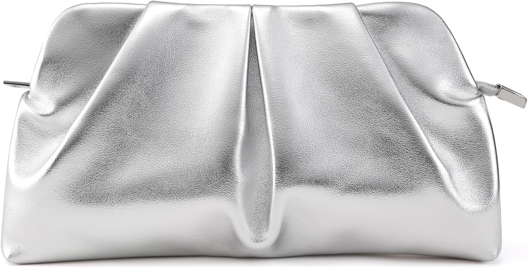 QIRACHIC Silver Women Clutch Bag Dressy Formal Handbag Pleated PU Clutch Purse Detachable Chain C... | Amazon (US)