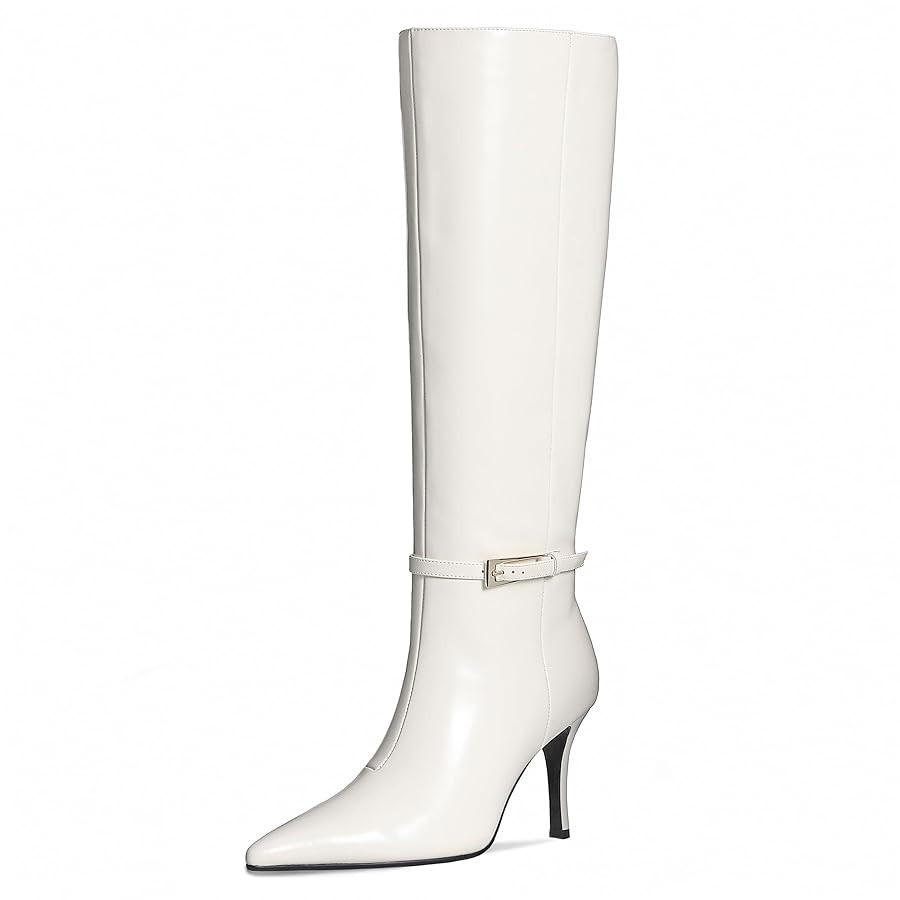 Knee High Boots Women Stiletto High Heel 3.3in, Side Zipper Pointed Toe Metal Buckle Tall Boots D... | Amazon (US)