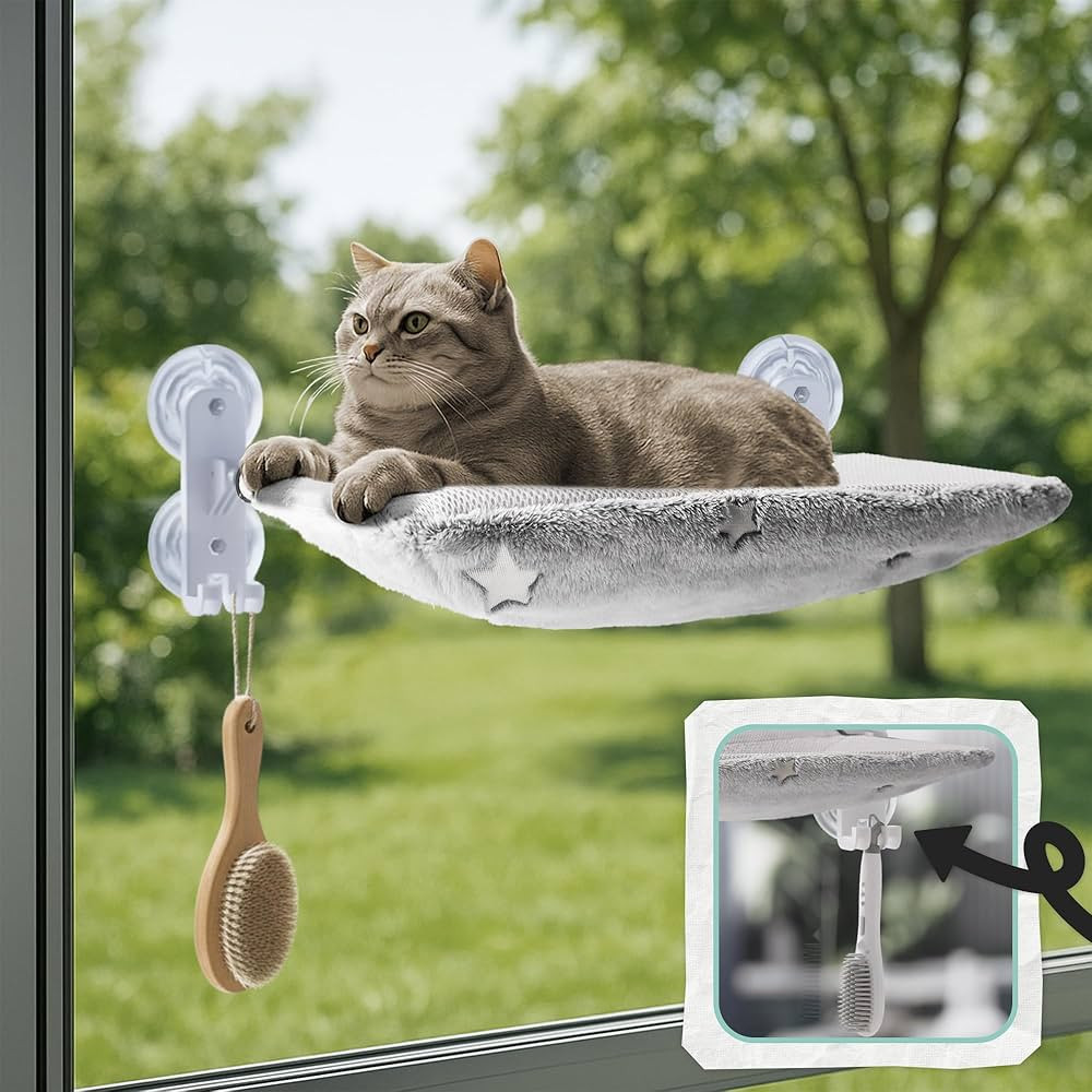 Cordless Cat Window Perch for Large Cats, Glow in The Dark Fabric Cat Hammock for Window with 4 S... | Amazon (US)