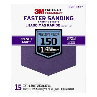Pro Grade Precision 9 in. x 11 in. 150 Grit Medium Faster Sanding Sheets (15-Pack) | The Home Depot