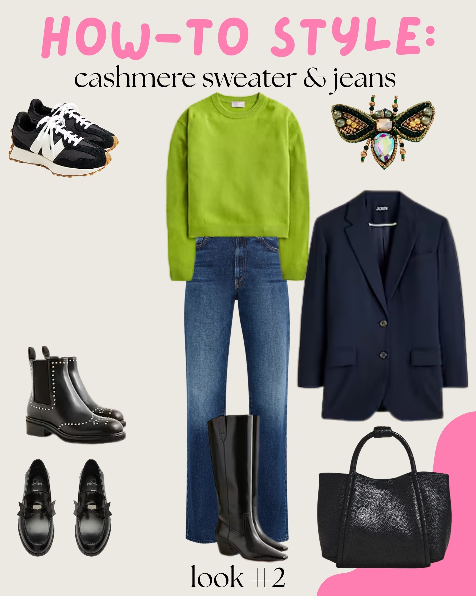 My how-to guide for styling cashmere sweater and jeans: look two 2️⃣

This look taking jeans and a sweater, but elevating it. Adding the oversized boyfriend blazer, boots and a classic back bag. The fun, the brooch. Giving Taylor Swift The Life of A Showgirl, Shimmer Marbled Vinyl Edition. 🪲

#LTKStyleTip #LTKFindsUnder100 #LTKShoeCrush