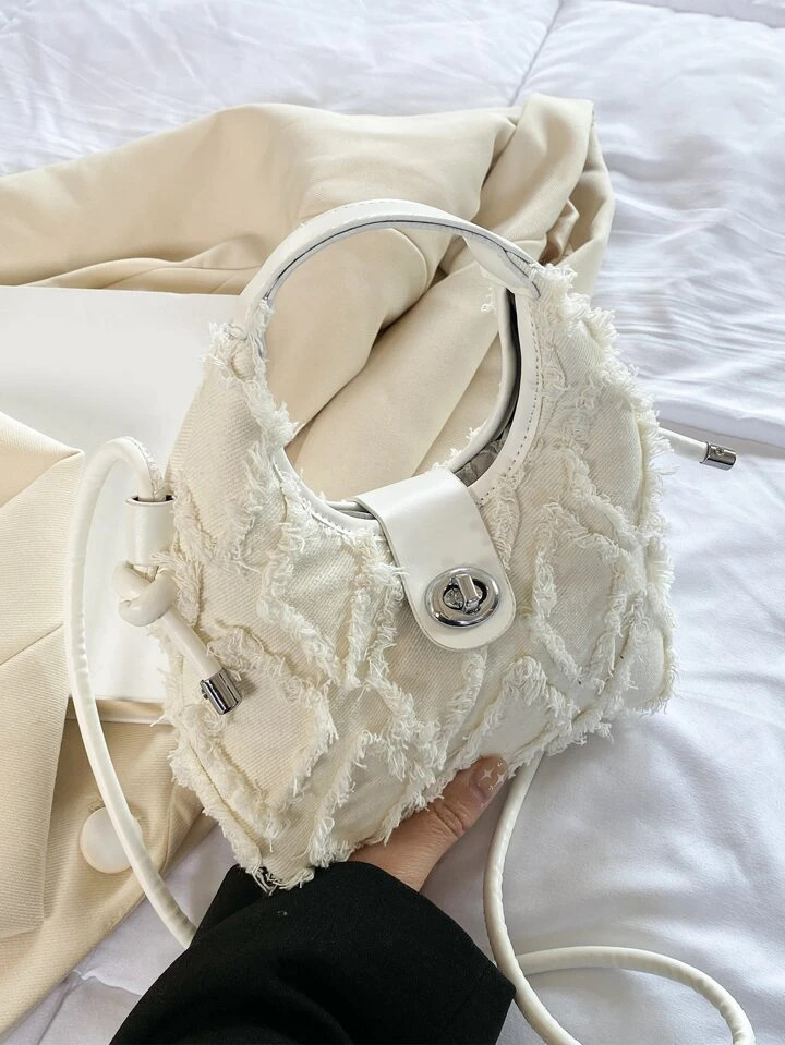 Lightweight,Business Casual Mini Raw Trim Twist Lock Hobo Bag For Teen Girls Women College Studen... | SHEIN