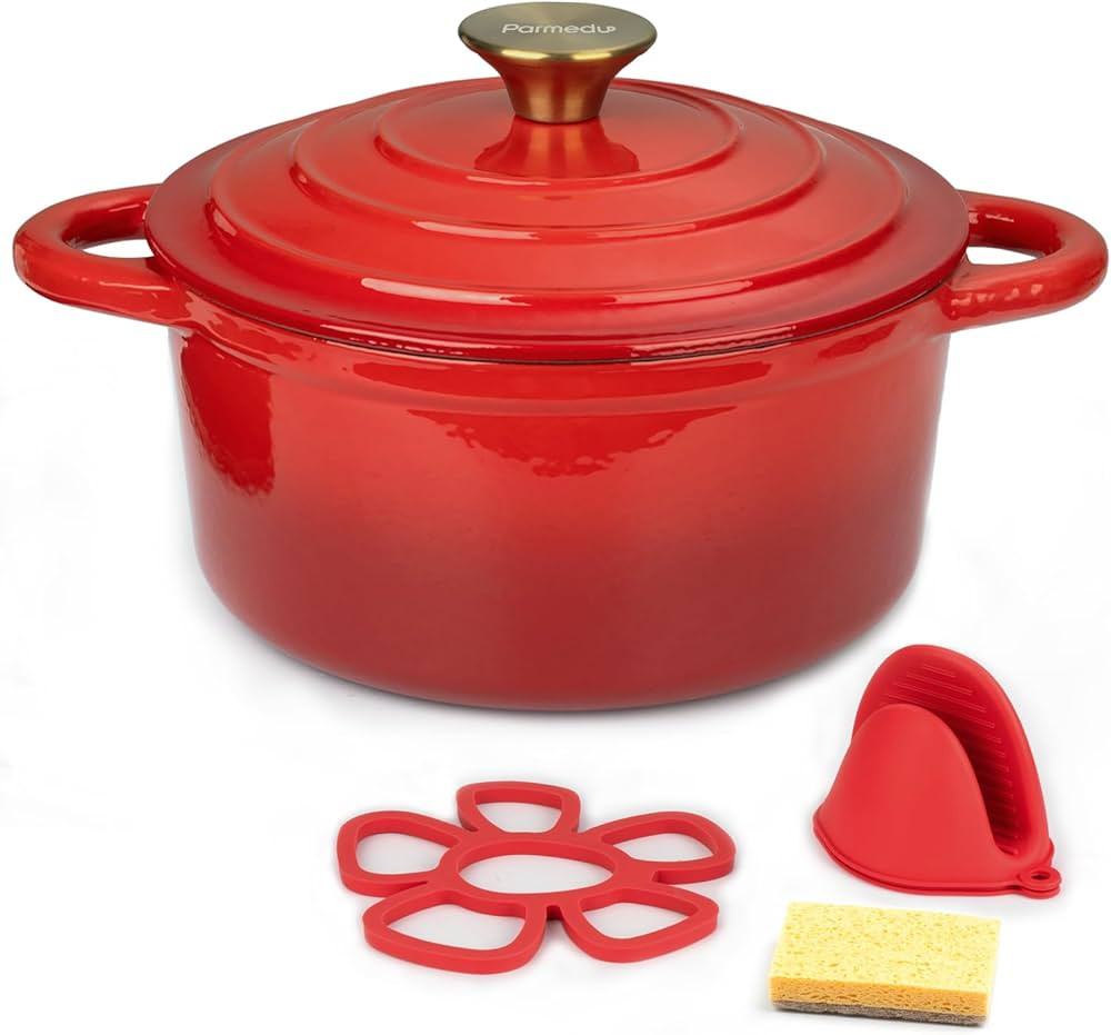 Parmedu Enameled Cast Iron Pot: 5.5 Quart Heavy Duty Dutch Oven with Lid and Dual Handles - Silic... | Amazon (CA)