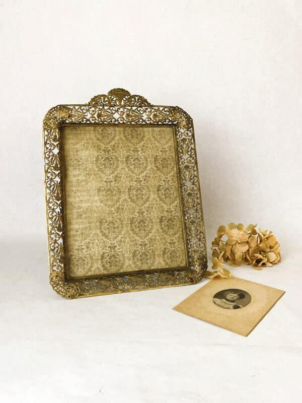 Vintage Ormolu Filigree Picture Frame with Kickstand and Glass 13.25″ x 10″ | Vintage Keepers