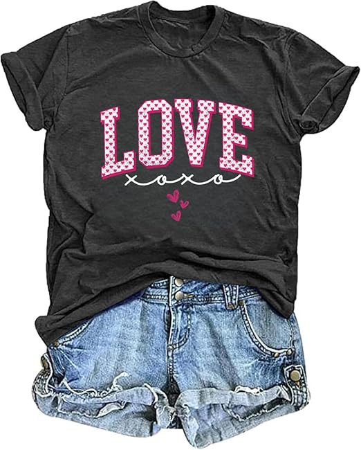 Valentines Shirts for Women Cute Love Heart Graphic Tees Short Sleeve Teacher Gift Tops | Amazon (US)