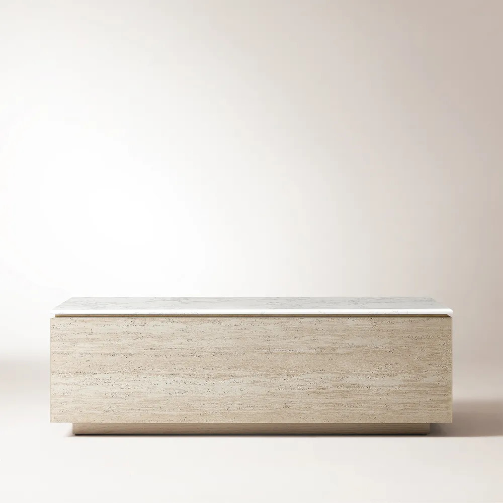 Renata 47" Travertine-Textured Coffee Table | Hernest