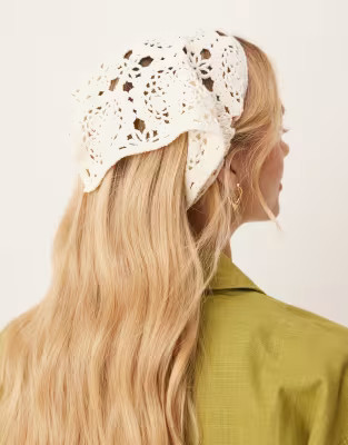 Sui Ava Bohemian floral crochet headscarf in white | ASOS (Global)