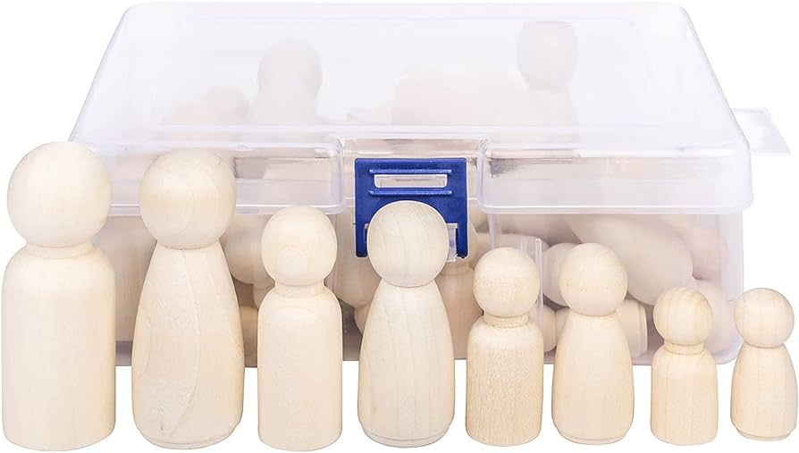 KTHZI Wooden Peg Dolls with a Storage case, 50Pcs Unfinished Wooden People for DIY and Painting, ... | Amazon (US)