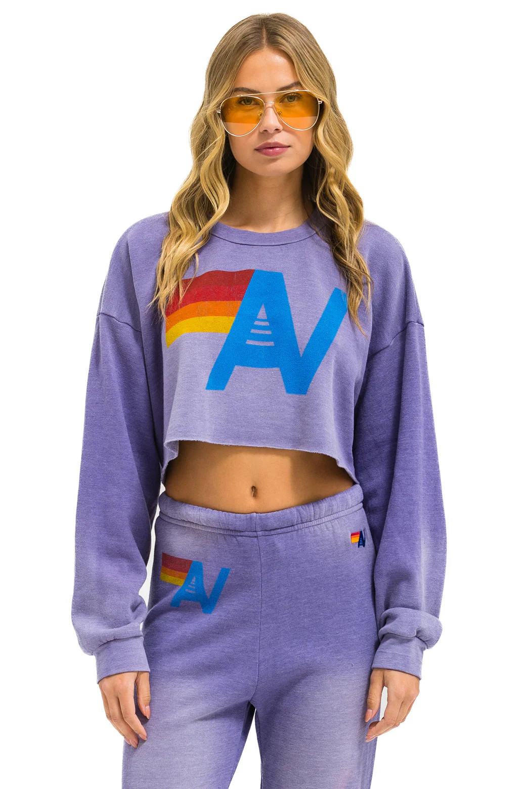 Aviator Nation - Vintage Logo Cropped Crew Sweatshirt Relaxed - Faded Grape | Jones & Daughters