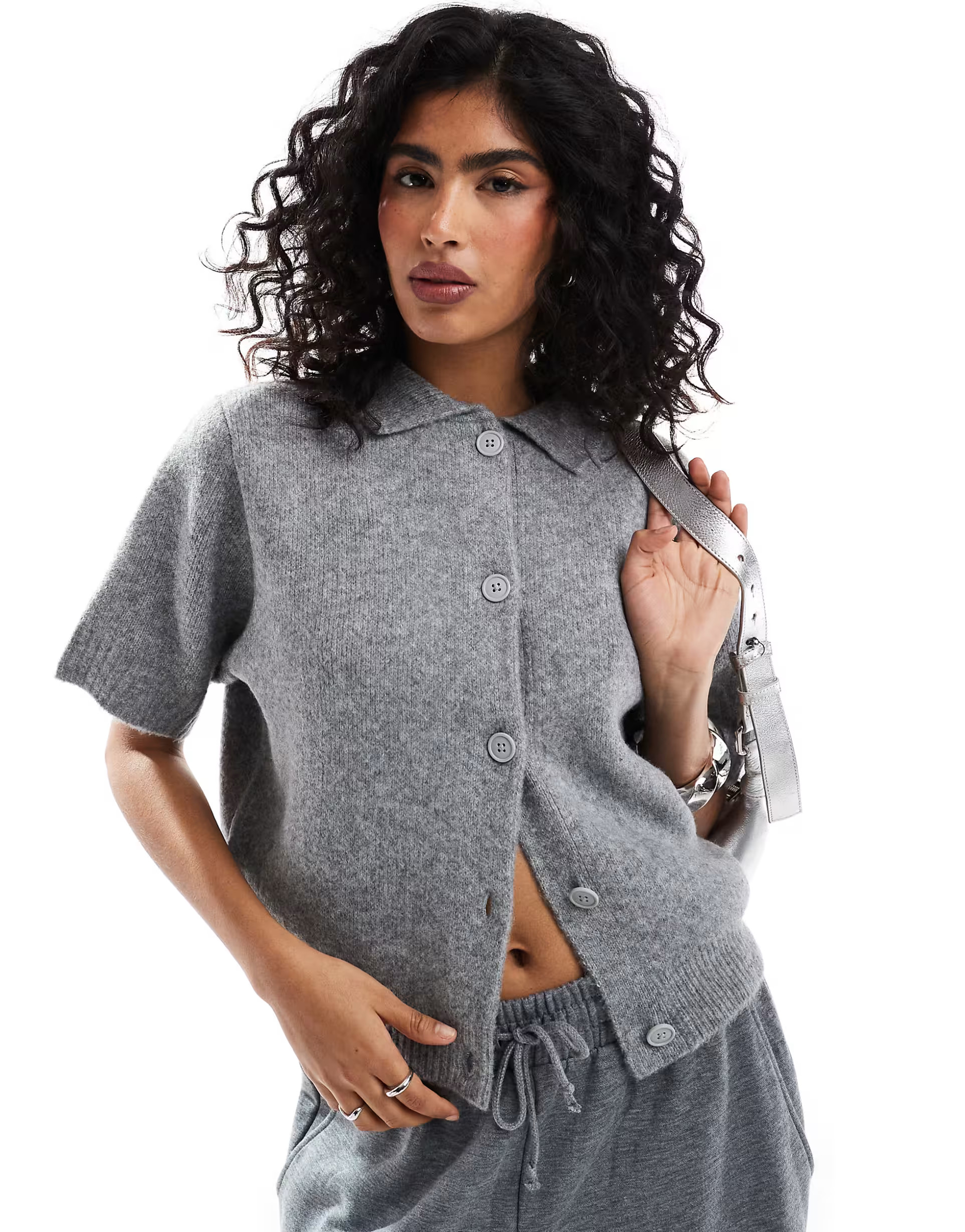 ASOS DESIGN knitted compact short sleeve shirt in grey | ASOS | ASOS (Global)