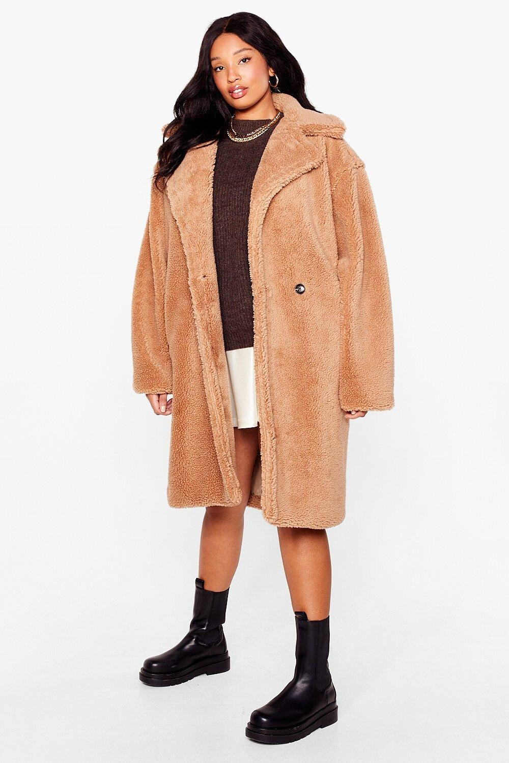 Womens We're Teddy Faux Fur You Plus Oversized Coat - Camel | NastyGal (US & CA)