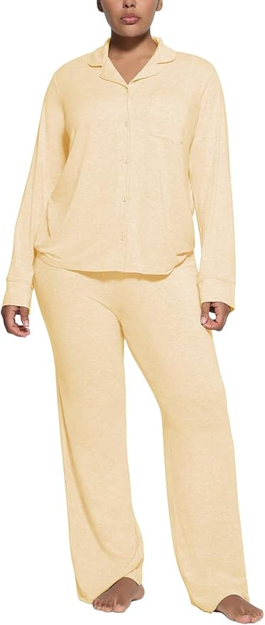 Women's Pajama Sets Long Sleeve Button Down Soft Knit Sleepwear 2 Piece Lounge Set | Amazon (US)