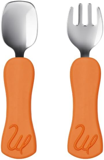 Stainless Steel Toddler Spoon and Fork Set, Easy-Grip Silicone Handles, Self-Feeding Baby Utensil... | Amazon (US)