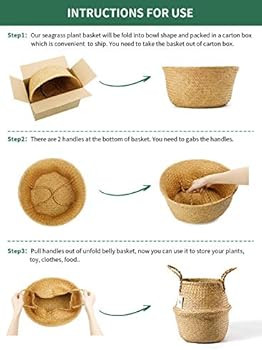 POTEY 710102 Seagrass Plant Basket - Hand Woven Belly Basket with Handles, Middle Storage Laundry... | Amazon (US)