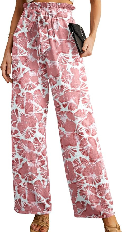 IWOLLENCE Women's Wide Leg Pants with Pockets High Waist Adjustable Knot Loose Casual Trousers Bu... | Amazon (US)