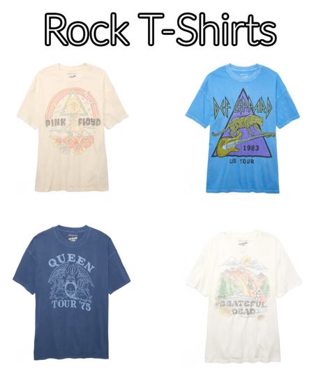 American Eagle Rock T-shirts. 
Def Leppard, Queen, Pink Floyd, The Grateful Dead T-shirt. 
These would be really cute with mom jeans, denim shorts, or cut offs  

#LTKSpringSale #LTKover40 #LTKsalealert