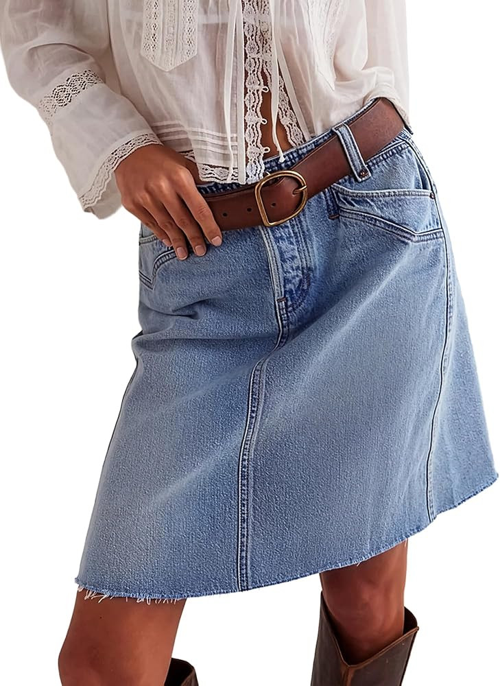 EMMIOL Women's Stretchy Denim Skirt High Waist Summer Casual Jean Skirts | Amazon (US)