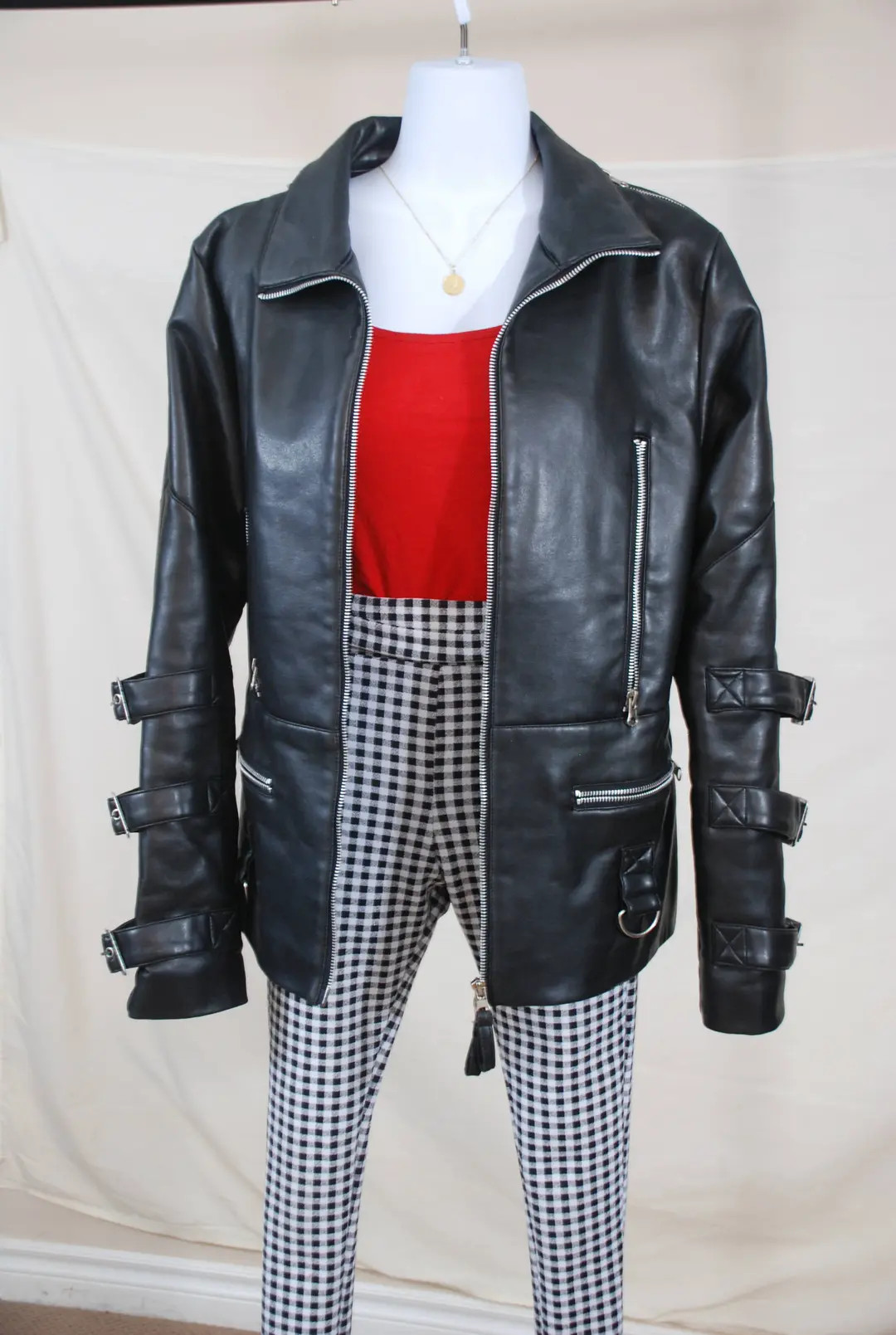 90s Faux Leather Biker Buckle Jacket | VTG Leather Biker Jacket - Etsy Canada | Etsy (US)