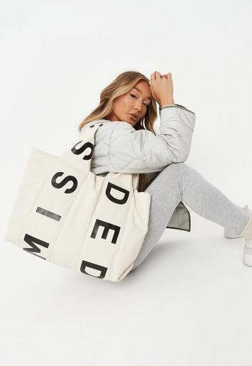 Missguided - Cream Missguided Canvas Padded Tote Bag | Missguided (UK & IE)