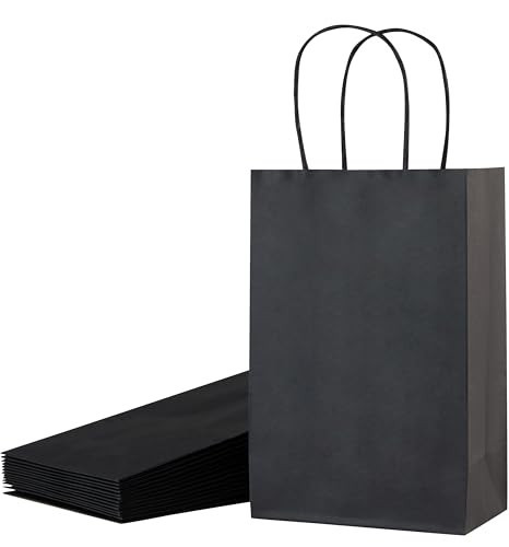 SUNCOLOR 12-Pack Small Black Gift Bags with Handles – 8" Paper Goodie Bags for Party Favors, Birthdays, Halloween, Weddings & Special Occasions | Amazon (US)