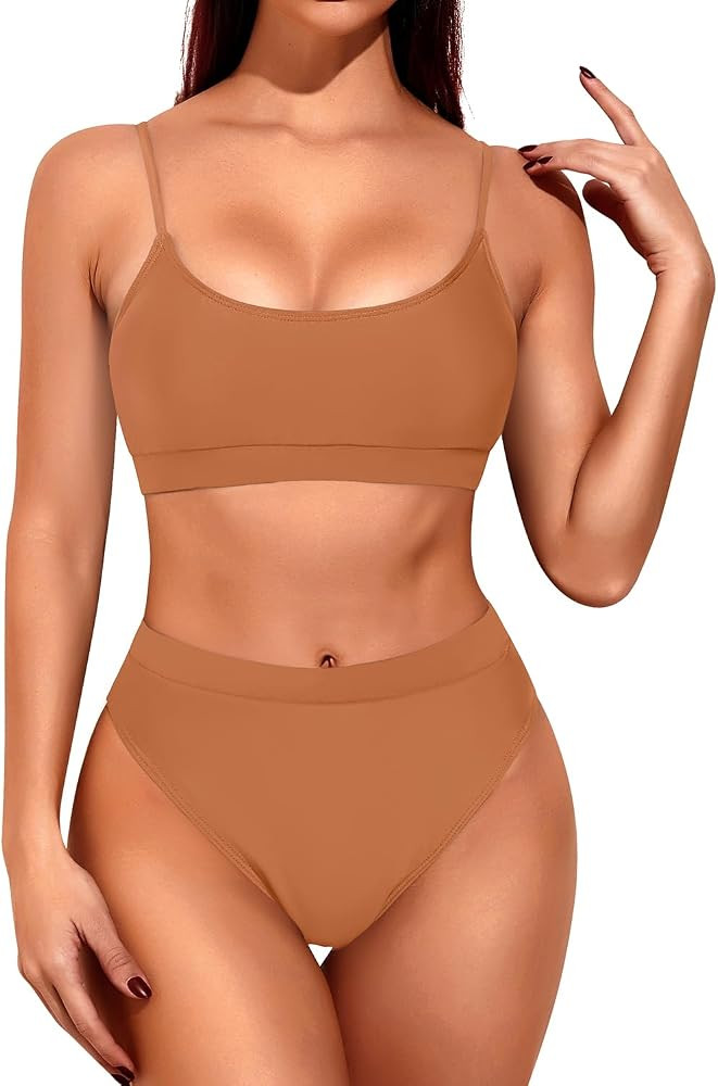 Women Sporty Bikini Set Athletic High Waisted Two Piece SwimsuitsNeck | Amazon (US)
